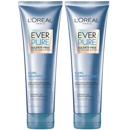 Champú y Acondicionador L'Oreal Paris Sin Sulfatos para Cabello Rizado, Ligero, Antifrizz con Aceite de Coco, EverPure, 8.5 Fl Oz, Set de 2 - imagen 1