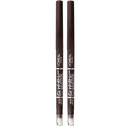 Lápiz de ojos mecánico L'Oreal Paris Makeup Infallible Never Fail con sacapuntas incorporado, marrón negro, 0.008 oz., 2 piezas - imagen 1