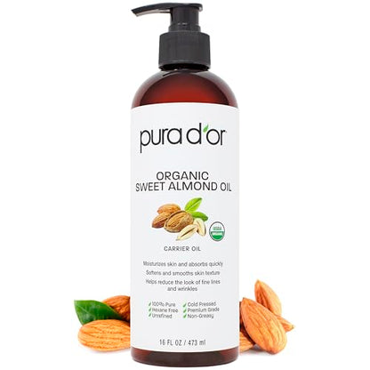 ACEITE DE ALMENDRA DULCE ORGÁNICO PURA D'OR (16 Oz) 100% Puro y Natural, Certificado USDA, Prensado en Frío, Hidratante para Cabello y Piel, Sin - imagen 4