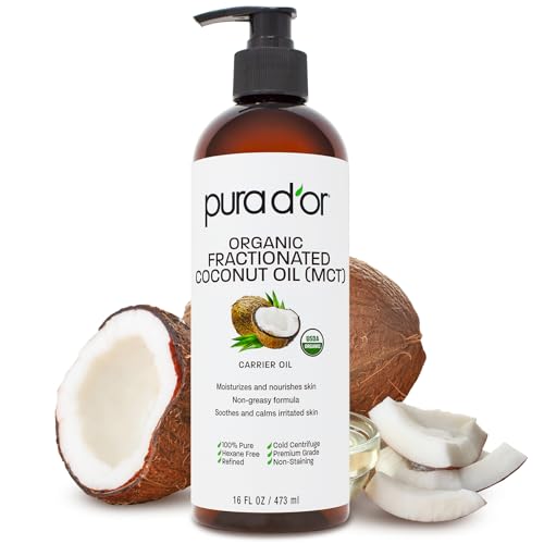 Aceite de Coco Fraccionado PURA D'OR Orgánico MCT (16 Oz) 100% Puro y Natural Certificado USDA - Hidratante Sin Fragancia, Libre de Hexano para Cara, - imagen 4
