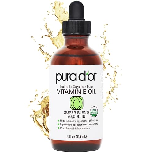 PURA D'OR Aceite Orgánico de Vitamina E 4 Oz 70,000 IU, Certificado USDA para Cara, Cuerpo, Cabello y Baño con Argan, Jojoba, Rosa Mosqueta, - imagen 3