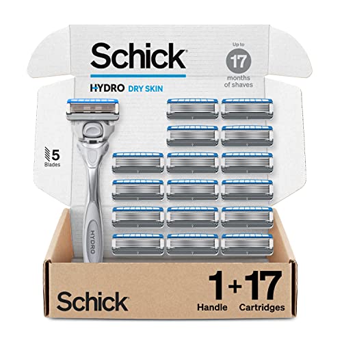 Máquinas de afeitar Schick Hydro para piel seca para hombres | 5 hojas, 1 mango y 17 recambios de cuchillas para afeitado masculino - imagen 1