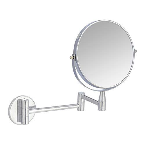 Espejo de Maquillaje de Pared Redondo Basics con Rotación 360°, Doble Cara, 1X/5X de Magnificación, Ajustable, 12.8L x 10W, Acero Inoxidable - imagen 1