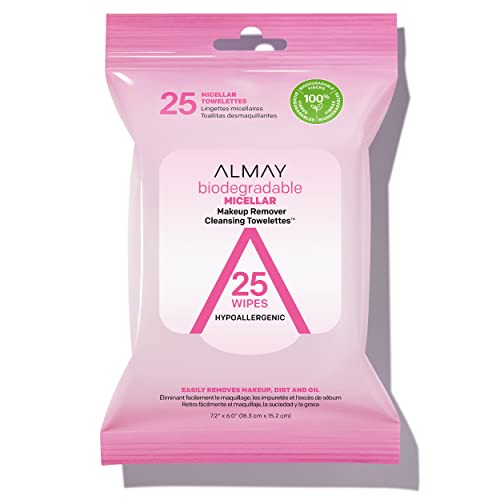 Toallitas Desmaquillantes Almay, Toallitas de Agua Micelar Biodegradables para Piel Sensible, Hipoalergénicas, Sin Crueldad ni Fragancia, 25 Piezas - imagen 1