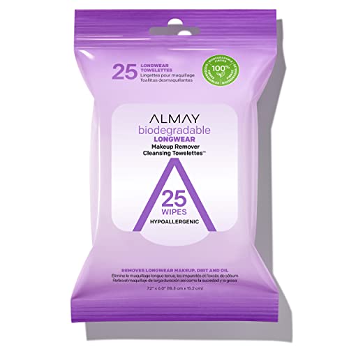 Toallitas desmaquillantes Almay para el rostro, resistentes al agua y de larga duración, hipoalergénicas, sin fragancia, probadas por dermatólogos y - imagen 1
