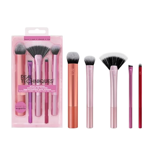 Set de Brochas de Maquillaje Real Techniques Artist Essentials, 5 Piezas, para Base, Rubor, Iluminador, Sombra y Delineador, Sintéticas, Veganas y - imagen 1