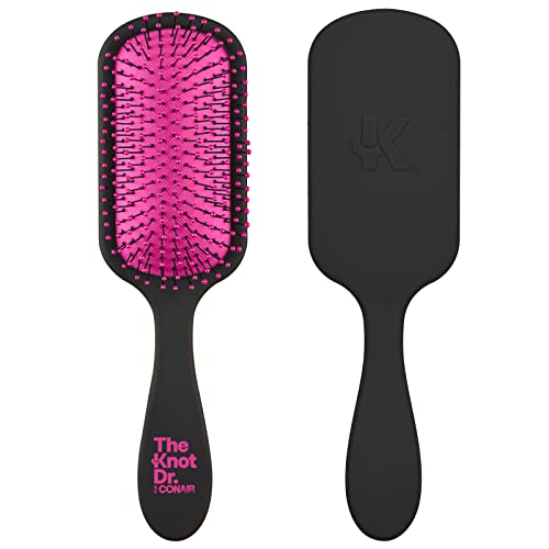 Cepillo para desenredar The Knot Dr. de Conair - Elimina nudos y enredos en cabello húmedo o seco - Negro neón con estuche de viaje - Rosa - imagen 3