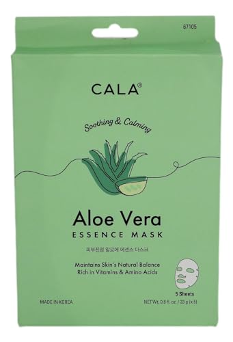 Mascarillas Faciales de Aloe Vera Cala (Paquete de 5) - Hojas de Máscara Ultra Finas con Extractos de Plantas y Aminoácidos, Hidratantes y Calmantes, - imagen 1