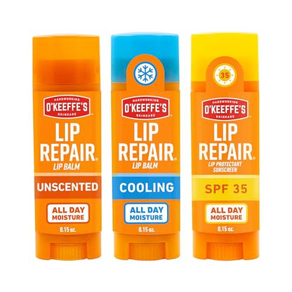 Set de Bálsamo Labial O'Keeffe's Lip Repair para Labios Secos y Agrietados - Stick (Paquete de 3: 1 Refrescante + 1 Sin Fragancia + 1 SPF) - - imagen 1