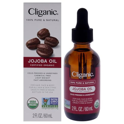 Cliganic Aceite de Jojoba Orgánico, 100% Puro (2oz) | Aceite Natural Prensado en Frío Sin Hexano para Cabello y Rostro | Aceite Base Carrier - imagen 4