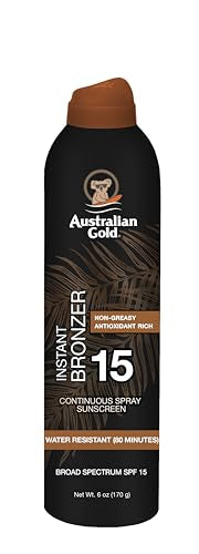 Australian Gold Protector Solar en Spray Continuo con Bronceador Instantáneo SPF 15, Brillo Inmediato, Resistente al Agua, 6 Onzas - imagen 3