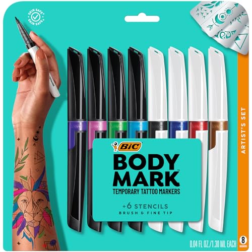 Marcadores de Tatuajes Temporales BIC BodyMark para Piel, Set de Artista, Punta Mixta, Paquete de 8 Colores Asortidos, Calidad Cosmética - imagen 3