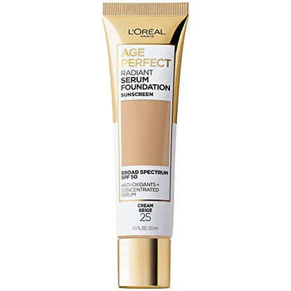 L'Oreal Paris Age Perfect Base de Maquillaje Serum Radiante con SPF 50, Beige Crema, 1 Onza - imagen 2
