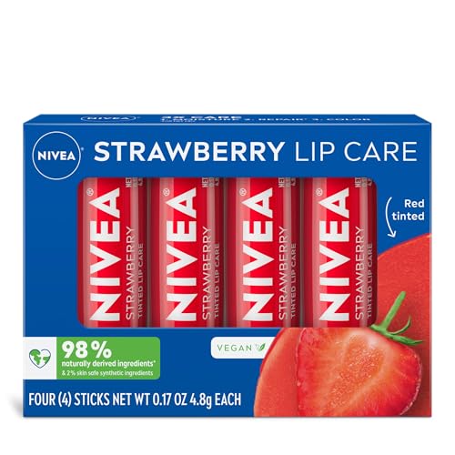 Bálsamo Labial Tinte Rojo NIVEA de Fresa, Cuidado Hidratante 3 en 1 con Manteca de Karité, Aceites Nutritivos y Vitaminas C y E, 0.17 Oz, Paquete de 4 - imagen 1
