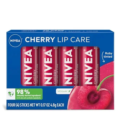 NIVEA Cherry Lip Care, Bálsamo Labial Tinte Rubí con Manteca de Karité, Aceites Nutritivos y Vitaminas C y E, Hidratación, Reparación y Color, 0.17 - imagen 1