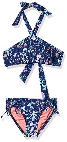 Conjunto de bikini para niñas Heart And Harmony, top halter de cuello alto y parte inferior hipster con lazo lateral, color navy, talla 7 - imagen 2