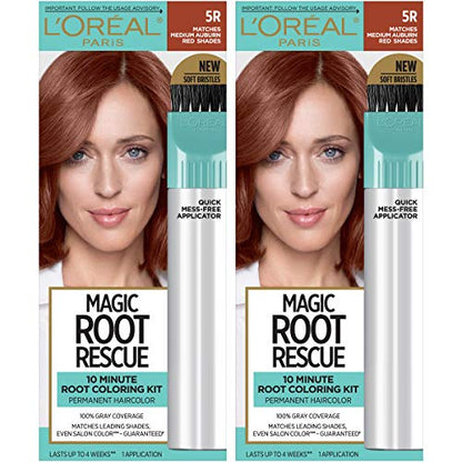 Kit de Coloración Capilar L'Oreal Paris Magic Root Rescue, 10 Minutos, Color Permanente, 100% Cobertura de Canas, 5R Castaño Rojo Medio, 2 Unidades - imagen 2