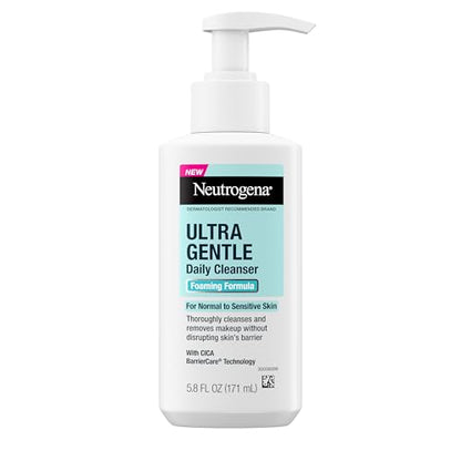 Limpiador Facial Espumoso Neutrogena Ultra Gentle, Jabón para Cara para Piel Sensible, Elimina Suciedad, Aceite y Maquillaje, Sin Fragancia, 5.8 fl. - imagen 2