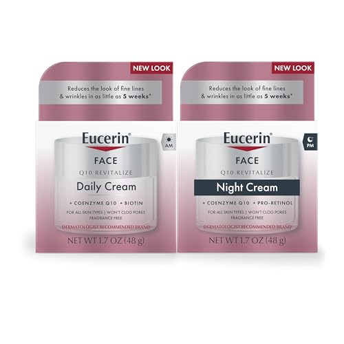 Set de Cuidado de la Piel Eucerin Q10, Crema Facial Diurna Antienvejecimiento con Biotina (1.7 Oz) + Crema Nocturna Antienvejecimiento con - imagen 1