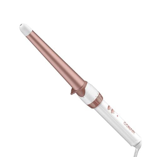 Conair Varita de Rizado Doble Cerámica, Taper de 1¼ a ¾ Pulgadas para Olas Playeras, 30 Configuraciones de Calor, Para Todo Tipo de Cabello, Blanca - imagen 1