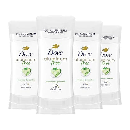 Desodorante Dove Sin Aluminio para Mujeres, 4 Piezas, Pepino y Té Verde, Protección contra Olores de 72 Horas, 2.6 oz - imagen 4