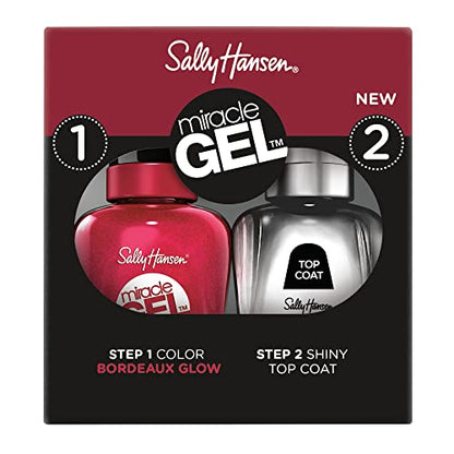 Sally Hansen Miracle Gel™ Dúo de Esmalte de Uñas Bordeaux Glow y Top Coat Brillante, Fórmula Gel Duradera, Sin Necesidad de Lámpara UV - imagen 4