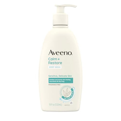 Aveeno Calm + Restore Gel de Ducha Diario para Piel Sensible y Delicada, Limpiador Suave con Avena, Aloe y Pro-Vitamina B5, Sin Fragancia, 18 fl. oz - imagen 2