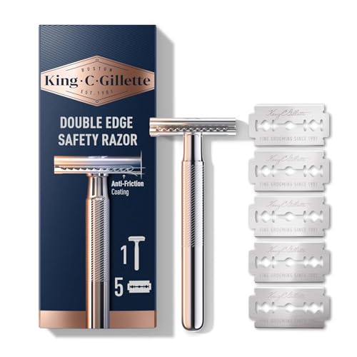 Máquina de Afeitar King C. Gillette con Mango Cromado y 5 Recambios de Cuchillas de Doble Filo Recubiertas de Platino - imagen 3