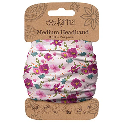 Diadema Floral Rosa Karma para Mujeres - Mediana - Diadema de Tela y Bufanda para el Cabello Elástica - Rosa - imagen 3