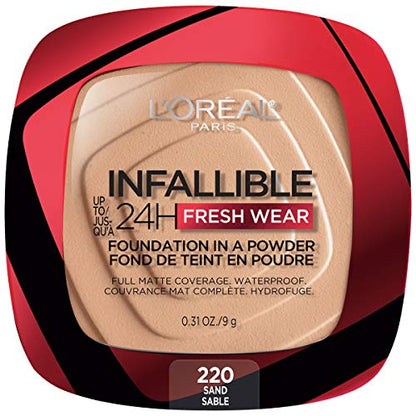 Base en polvo L'Oreal Paris Makeup Infallible Fresh Wear, 24H de duración, resistente al agua, tono Arena, 0.31 oz. (El empaque puede variar) - imagen 3