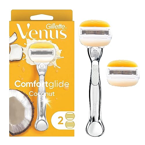 Gillette Venus Comfortglide con Olay Cuchilla de Afeitar para Mujeres con Mango + Recambios de Cuchilla, Plateado, 2 Piezas - imagen 2