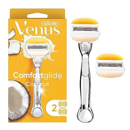 Gillette Venus Comfortglide con Olay Cuchilla de Afeitar para Mujeres con Mango + Recambios de Cuchilla, Plateado, 2 Piezas - imagen 2