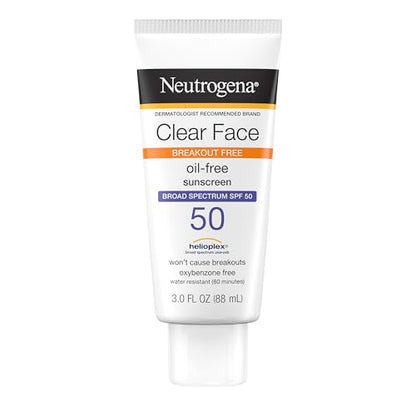 Loción Solar Neutrogena Clear Face para Piel Propensa al Acné, SPF 50, Resistente al Agua, Libre de Aceite, Fragancia y Oxybenzone, 3 Fl Oz - imagen 1