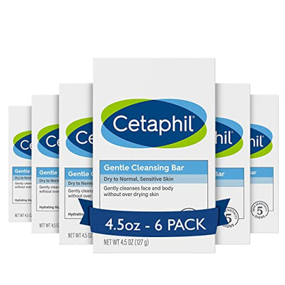 Barra de Limpieza Suave Cetaphil para Cara y Cuerpo, 4.5 oz (Paquete de 6), Limpiador Nutritivo para Piel Seca y Sensible, No Comedogénico - imagen 1