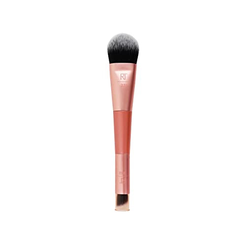 Brocha de Maquillaje 2 en 1 Real Techniques Cover & Conceal de Doble Punta, Para Cobertura Perfecta de Base, Suaviza y Cubre Imperfecciones, Naranja, - imagen 1