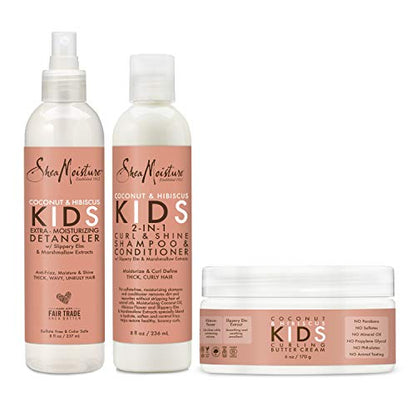 SheaMoisture Kids Extra Moisturizing Detangler, 2-In-1 Curl & Shine Coconut Hibiscus Shampoo & Conditioner, and Curling Butter Cream for Curly Hair 3  - imagen 1