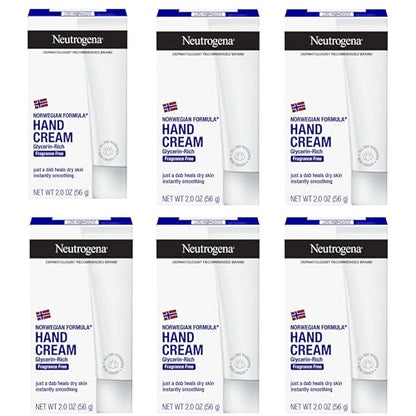 Crema y Loción Hidratante para Manos Neutrogena Norwegian Formula, Sin Fragancia, Alivio Concentrado de Glicerina, 6 Paquetes de 2 oz (Total 12 Fl Oz) - imagen 2