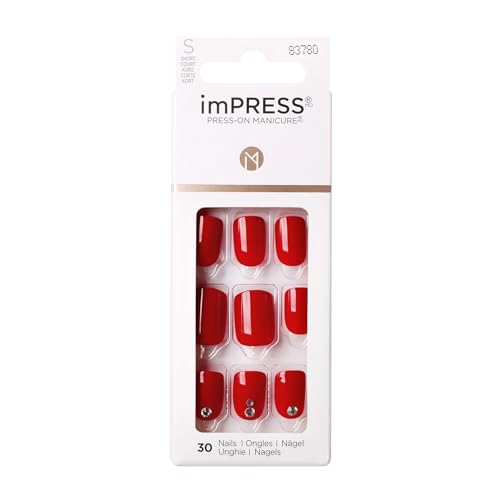 KISS imPRESS Uñas Postizas Sin Pegamento, Diseño 'Kill Heels', Rojo, Tamaño Corto, Forma Squoval, Incluye 30 Uñas, Toallita Prep, Instrucciones, 1 - imagen 1