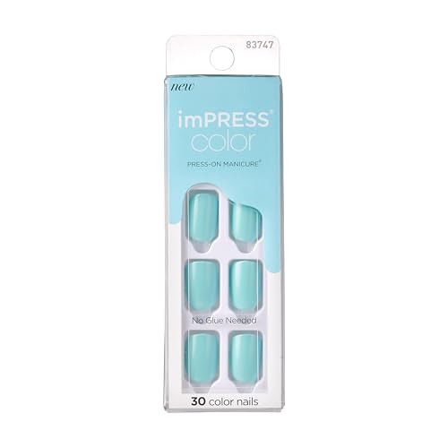 KISS imPRESS Manicura de Uñas Postizas Color, Kit de Gel, Tecnología PureFit, Largo Corto, “Mint To Be”, Incluye Toallita Preparadora, Lima Mini, - imagen 1