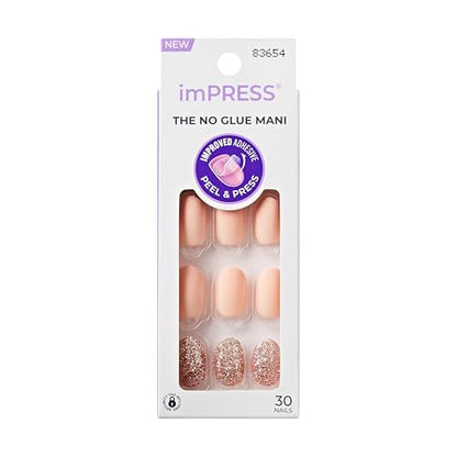 Kiss Impress Uñas Postizas Sin Pegamento, Diseño 'Evanesce', Beige, Tamaño Corto, Forma Ovalada, Incluye 30 Uñas, Toallita Preparadora, - imagen 2