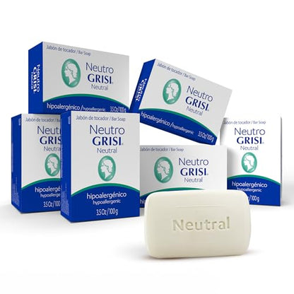 Jabón en Barra Hipoalergénico Grisi Neutral – Sin Fragancia ni Colorantes para Cara y Cuerpo – Limpieza Suave Hidratante para Piel Sensible – - imagen 4