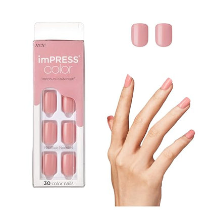 KISS imPRESS Uñas Postizas de Color Sólido sin Esmalte, Tecnología PureFit, Largo Corto, Rosa Bonito, Incluye Toallita Prep, Lima Mini, Palito de - imagen 4