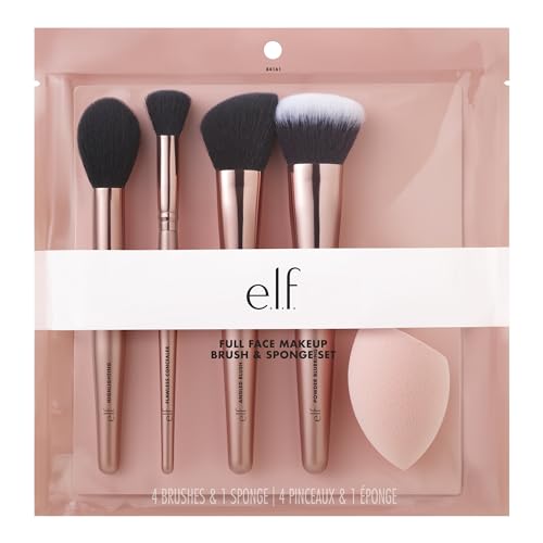 Set de Brochas y Esponjas Esenciales para el Cutis e.l.f., Brochas para Corrector, Polvo, Rubor y Iluminador, Esponja Total para el Rostro, Vegano y - imagen 1