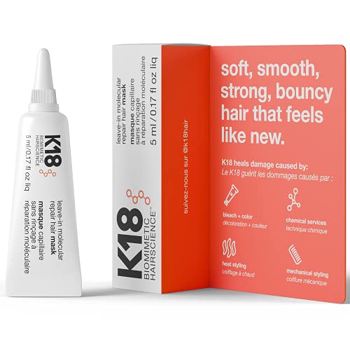 K18 Mascarilla Reparadora Sin Enjuague para Cabello Seco o Dañado - Repara Daños por Decoloración, Coloración y Calor, 5 ml - imagen 1