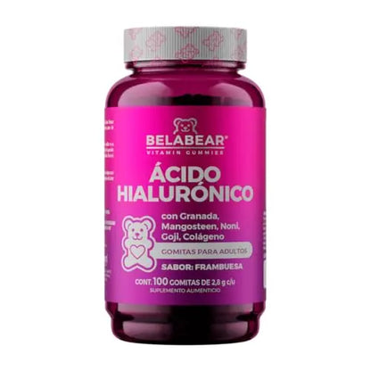 Belabear Ácido Hialurónico - Sabor Frambuesa - Granada, Mangostán, Noni, Goji, Colágeno - 100 Gominolas - imagen 1