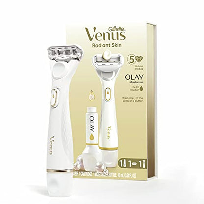 Rasuradora Gillette Venus Radiant Skin Hidratante para Mujeres para Piel Seca y Sensible con Dispensador de Hidratante Olay, 1 Suero y 1 Repuesto de - imagen 1