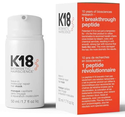 Mascarilla Capilar Reparadora Molecular K18 Leave-In, Patente, Reparación Duradera para Cabello Seco, Frizz y Dañado, Revierte Daños en 4 Minutos (50 - imagen 1