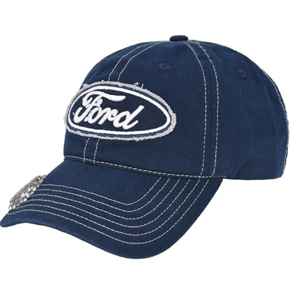 Gorra de béisbol ajustable de algodón lavado Ford con visera curva y abridor de botellas, azul marino, talla única - imagen 1