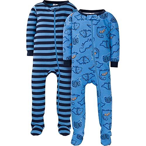 Pijamas con pies para bebés niños Gerber, 2 piezas, dinosaurio azul, 6 meses - imagen 3