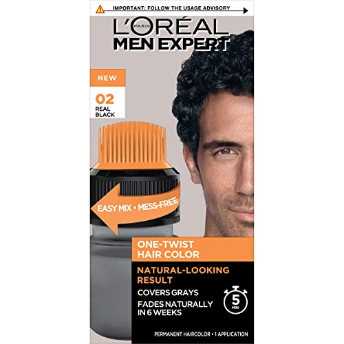 Color de Cabello Permanente L’Oreal Paris Men Expert One Twist, Tinte para Hombres para Cubrir Canas, Mezcla Fácil Sin Amoníaco, Negro Real 02, Kit - imagen 2